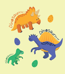 Dinosaur Vector. Cute dinosaur vectors, roar, pattern. Tshirt design