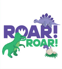 Dinosaur Vector. Cute dinosaur vectors, roar, pattern. Tshirt design