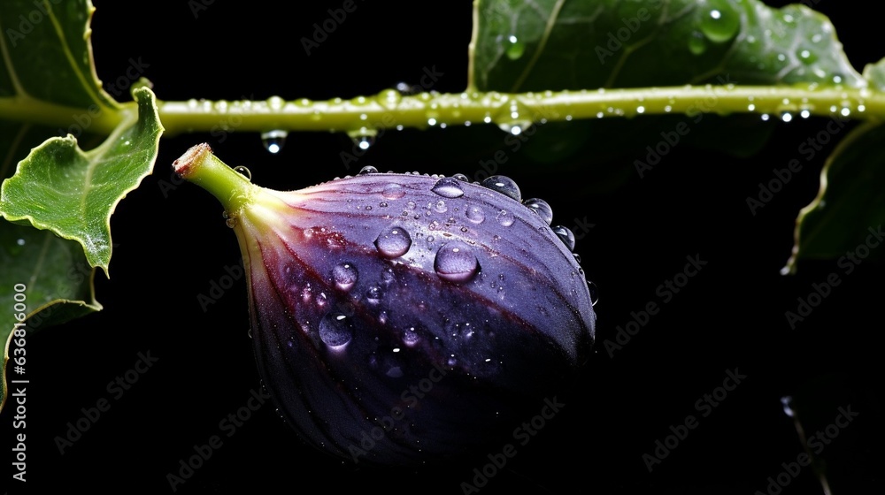 Poster Generative AI : Fresh Fig fruit with water droplets isolated on white background with clipping path