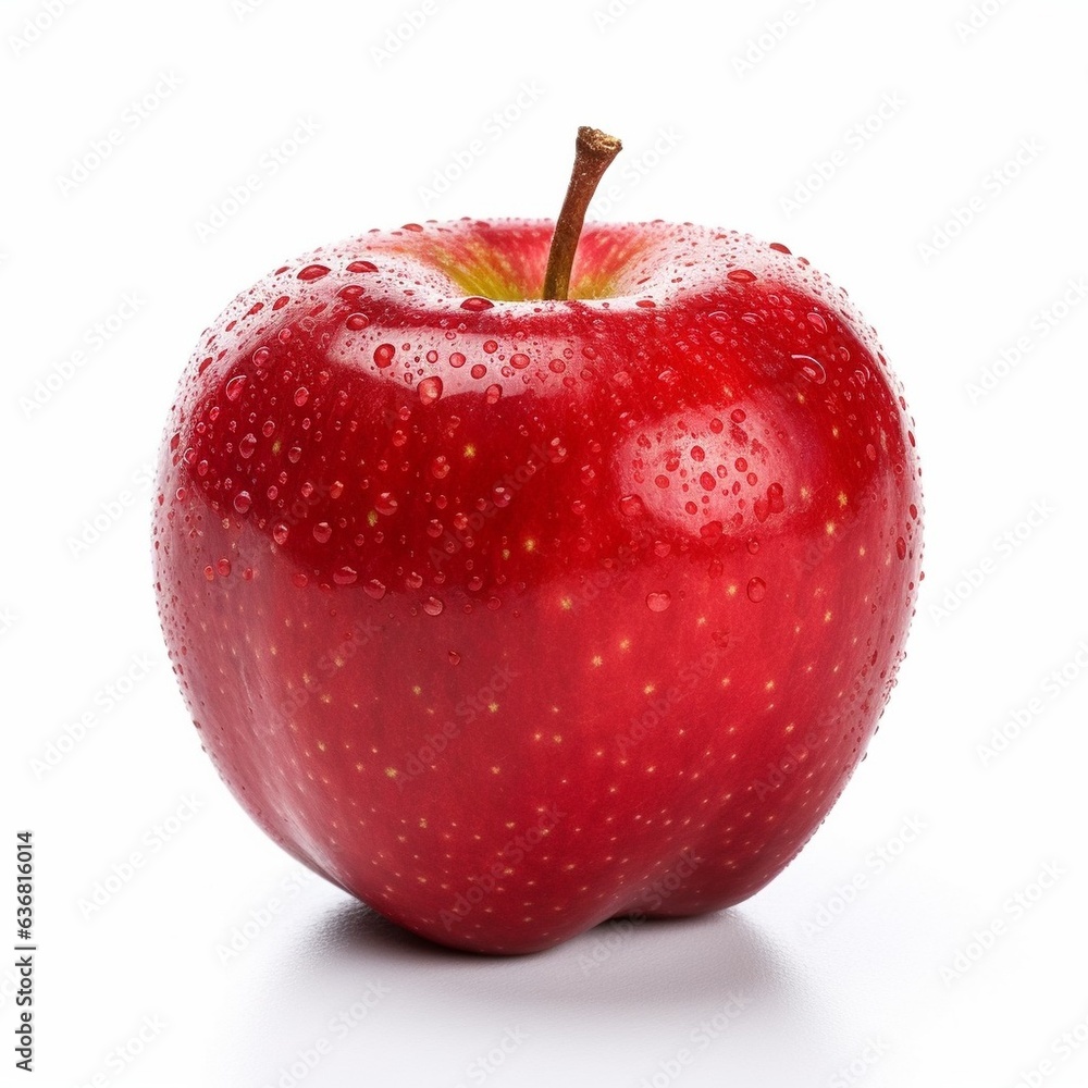 Poster generative ai : fresh red apple fruit with water droplets isolated on white background with clipping