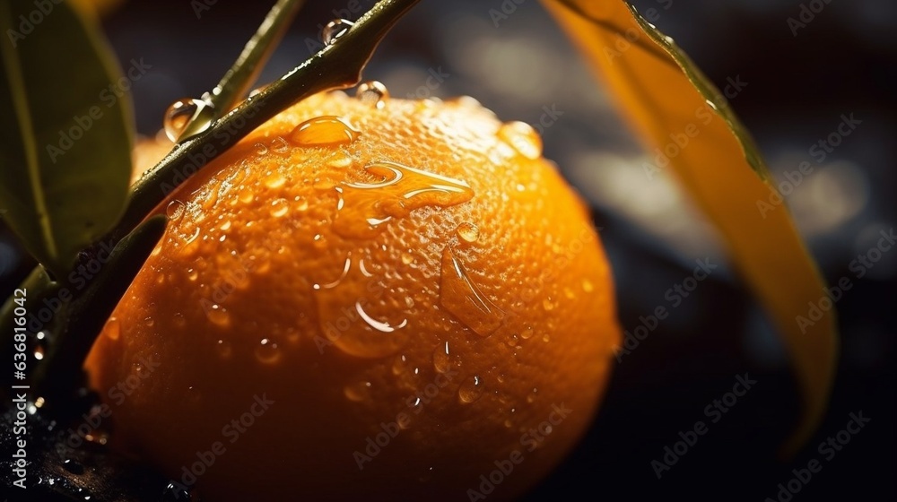 Poster Generative AI : Fresh Tangerine fruit with water droplets isolated on white background with clipping path
