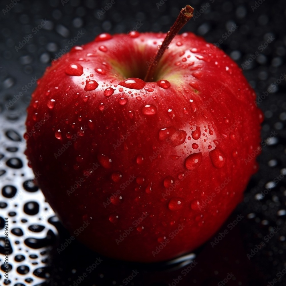 Poster Generative AI : Fresh red Apple fruit with water droplets isolated on white background with clipping path