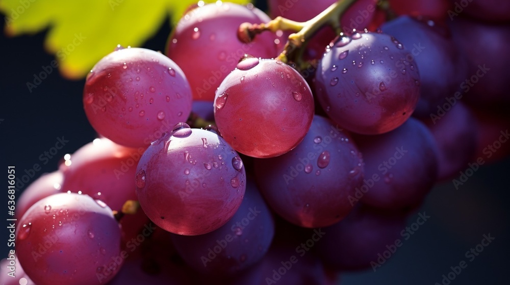Poster Generative AI : Fresh Grapes fruit with water droplets isolated on white background with clipping path