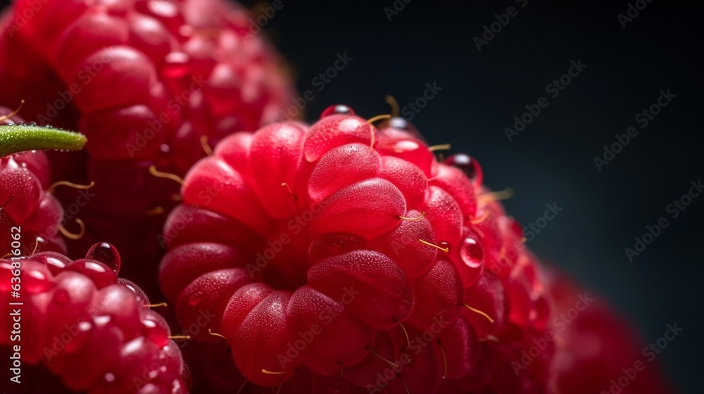 Aufkleber Generative AI : Fresh Raspberry fruit with water droplets isolated on white background with clipping path