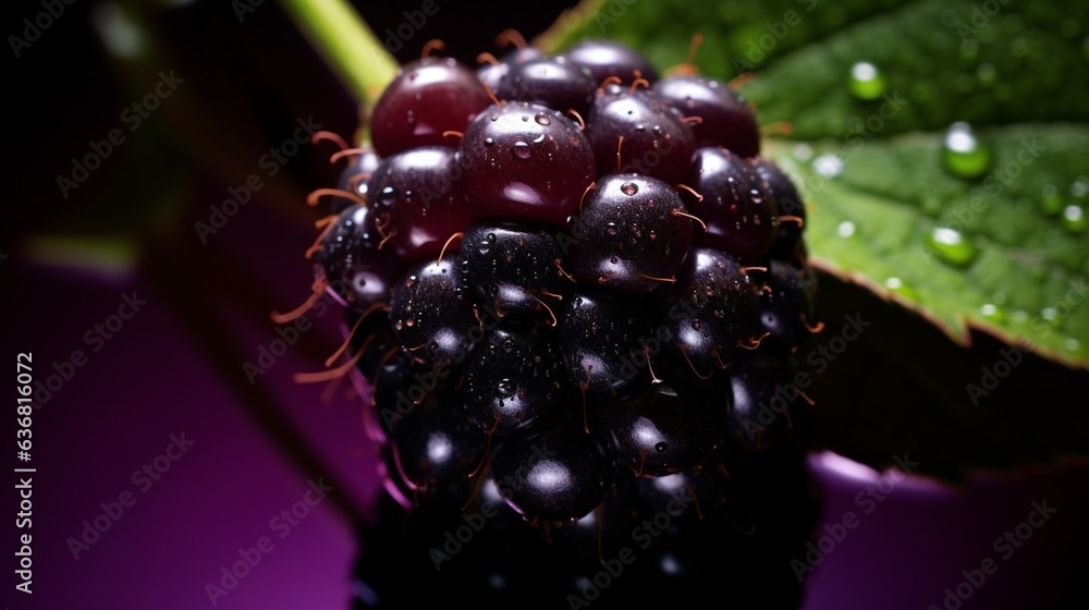 Poster generative ai : fresh blackberry fruit with water droplets isolated on white background with clippin