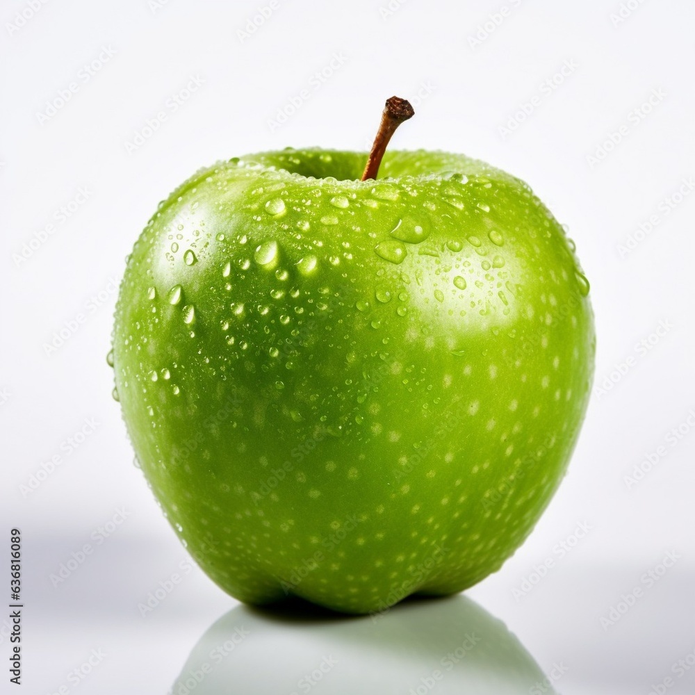 Aufkleber generative ai : fresh green apple fruit with water droplets isolated on white background with clippi