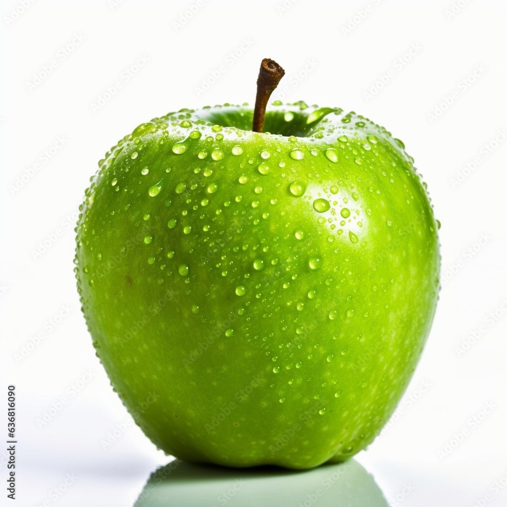 Aufkleber generative ai : fresh green apple fruit with water droplets isolated on white background with clippi