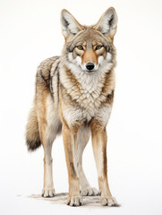Front View of Coyote Isolated on White Background