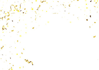 Golden confetti on white background. Festive background with gold confetti. Vector illustration.