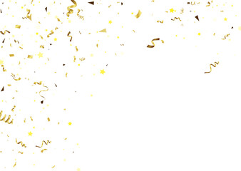 Holiday Serpentine. Gold Foil Streamers Ribbons. Confetti Star Falling on White Background. Party, Birthday Vector Template. Sparkle Serpentine. Celebration Elements.