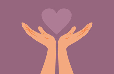 Hands Holding a Heart Sharing with Generosity Vector Cartoon illustration. Open-hearted person expressing love and empathy 
