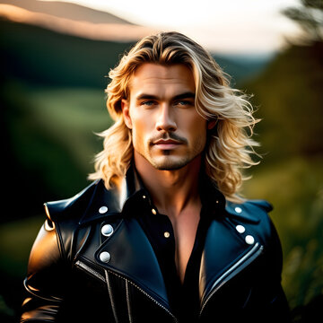 Handsome man with long blond hair