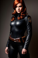 female soldier with long red hair