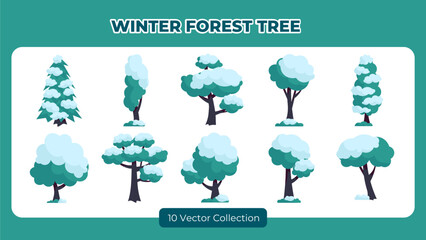 Winter Forest Tree Vector Collection Set © Creathub