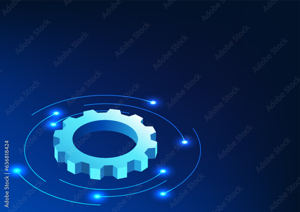 Poster gear technology gears placed on technology circle it conveys the development of technology that help