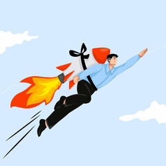 illustration vector graphic of businessman soars with a rocket. fit for motivationa poster, presentations, website graphics, social media campaigns, printed collateral, entrepreneurial workshops