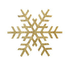 Gold glittery Christmas decoration snowflake isolated cutout on transparent