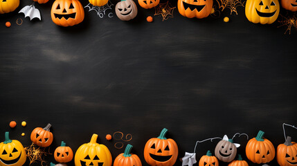 Halloween black background with pumpkins