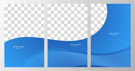 set of poster, flyer and cover. blue wavy gradient background with copy space area © Raffaza