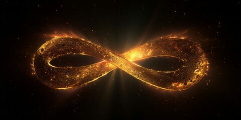 Glowing Shining Golden Infinity Sign, Shimmering Gold Symbol Isolated on Black Background for ASD Neurodiversity Acceptance