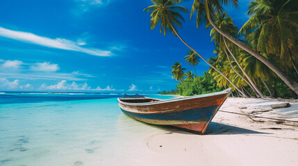 Fototapeta na wymiar Tropical beach and palm trees, The Maldives, Indian Ocean