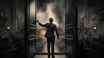 a man opening the door,.