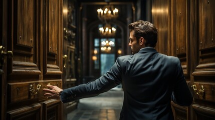 Obraz premium a man opening the door,.