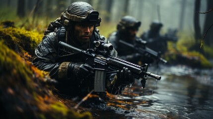 soldiers from the special forces operating,. - obrazy, fototapety, plakaty