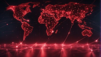 Red Neon World Map Network Connections