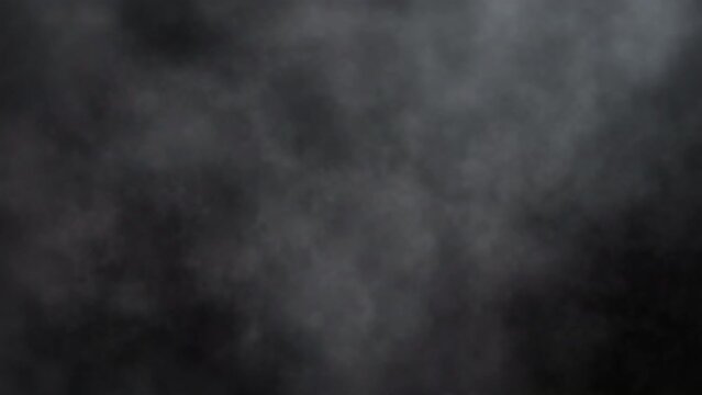 Abstract seamless loop white smoke cloud stream move left to right side on a black background for screen project overlay.Cinematic animation background for mystery,horror, Halloween environment 