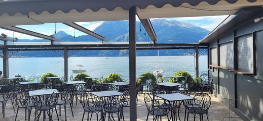 Empty terrace with lake view