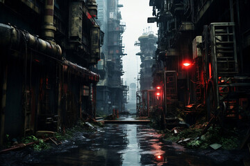 Futuristic cityscape in cyberpunk style with mesmerizing neural network aesthetics