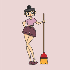 Beautiful woman with a broom. Vector illustration