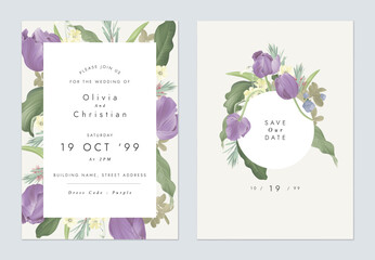 Brown purple elegant tulip flowers wedding invitation - 636826291