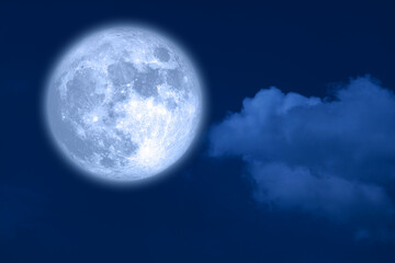 Super blue moon and white silhouette cloud sky in the night sky