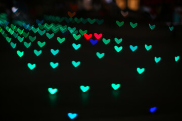 green colorful bokeh and blur heart shape love valentine day