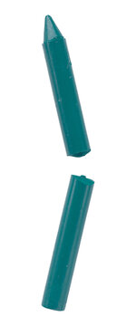 Green crayons isolated on transparent background, broken colored sticks