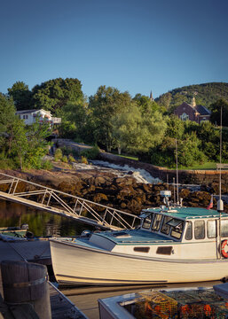 Lobster boat moored in Camden Harbor