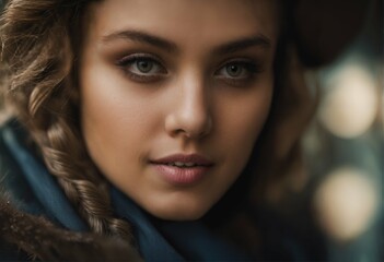 Intensely romantic young woman in extreme close-up portrait