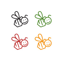 Funny  Bee  logo set for kids. Playful charm buzzing with imagination. Vector illustration.