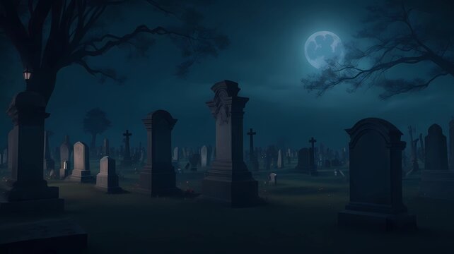 Night at urban cemetery, generative Ai