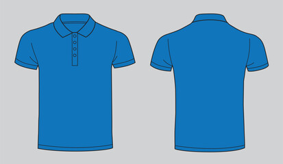 Naklejka premium Blank blue collar t-shirt template. Front and back view