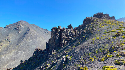 View of the mountain hills, rocks and slopes. Beautiful mountain summer landscape. Ala-Archa...