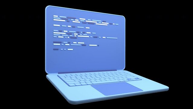 3d laptop and program code development. Web coding concept. Laptop with programming code. Laptop screen. Coding screen. Transparent background with alpha channel