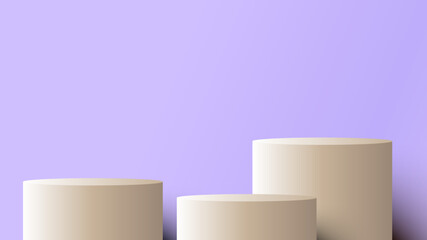 3D white podium stand minimal wall scene on purple background.