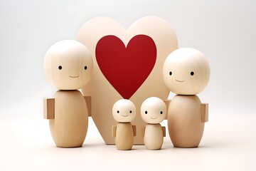 Family with red heart on a white background