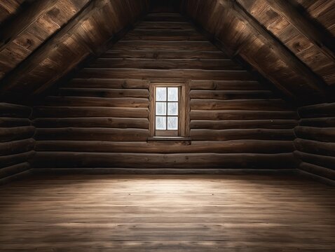 Empty Room in Dark Rustic Log Cabin with Nothing and Nobody