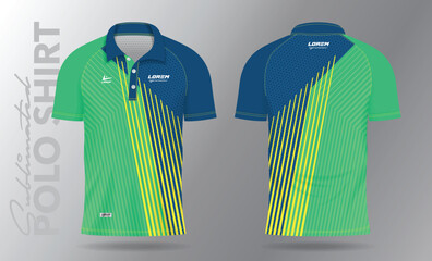 Sublimation blue green and yellow Polo Shirt mockup template design