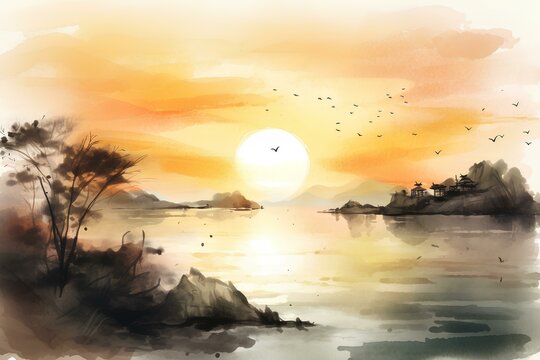 sunset over the sea made by midjourney