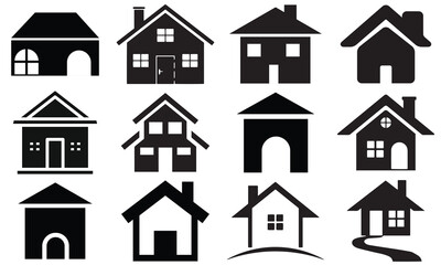 house icon set, black color, for business, real estate logo